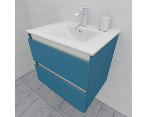 Тумба для ванной под раковину подвесная, 60 см, влагостойкая, цвет пастельно-синий, матовая эмаль + лак, серия СДпрестиж артикул SDTM-605024 изображение 1