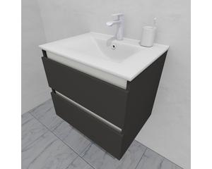Тумба для ванной с раковиной подвесная, 60 см, влагостойкая, цвет серый икеа, матовая эмаль + лак, серия СДпрестиж артикул SDTMR-607500-N изображение 1