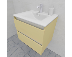 Тумба для ванной под раковину подвесная, 60 см, влагостойкая, цвет слоновая кость, матовая эмаль + лак, серия СДпрестиж артикул SDTM-601014 изображение 1