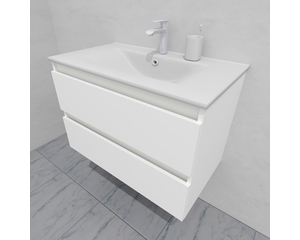 Тумба для ванной с раковиной подвесная, 80 см, влагостойкая, цвет белый икеа, матовая эмаль + лак, серия СДпрестиж артикул SDTMR-800300-N изображение 1