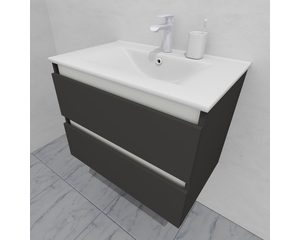 Тумба для ванной с раковиной подвесная, 70 см, влагостойкая, цвет серый икеа, матовая эмаль + лак, серия СДпрестиж артикул SDTMR-707500-N изображение 1
