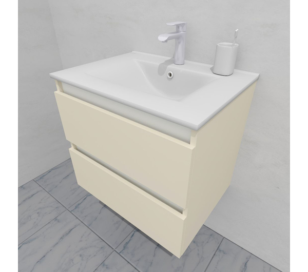 Тумба для ванной с раковиной подвесная, 60 см, влагостойкая, цвет жемчужно-белый, матовая эмаль + лак, серия СДпрестиж артикул SDTMR-601013 изображение 1