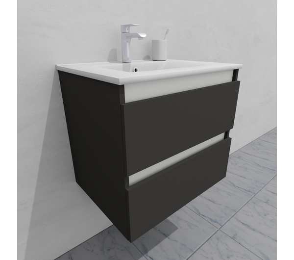 Тумба для ванной с раковиной подвесная, 60 см, влагостойкая, цвет серый икеа, матовая эмаль + лак, серия СДпрестиж артикул SDTMR-607500-N изображение 2
