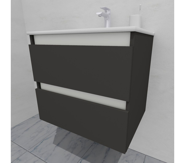 Тумба для ванной с раковиной подвесная, 60 см, влагостойкая, цвет серый икеа, матовая эмаль + лак, серия СДпрестиж артикул SDTMR-607500-N изображение 4