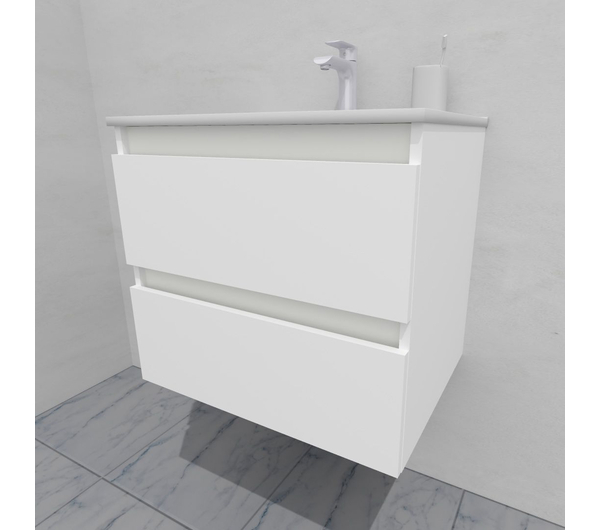 Тумба для ванной под раковину подвесная, 60 см, влагостойкая, цвет белый икеа, матовая эмаль + лак, серия СДпрестиж артикул SDTM-600300-N изображение 2