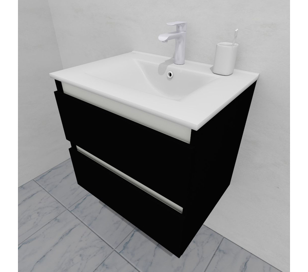 Тумба для ванной с раковиной подвесная, 60 см, влагостойкая, цвет черный, матовая эмаль + лак, серия СДпрестиж артикул SDTMR-609000-N изображение 4