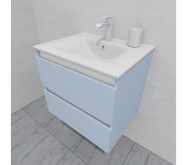 Тумба для ванной с раковиной подвесная, 60 см, влагостойкая, цвет светло-голубой, матовая эмаль + лак, серия СДпрестиж артикул SDTMR-601020-R80B изображение 4