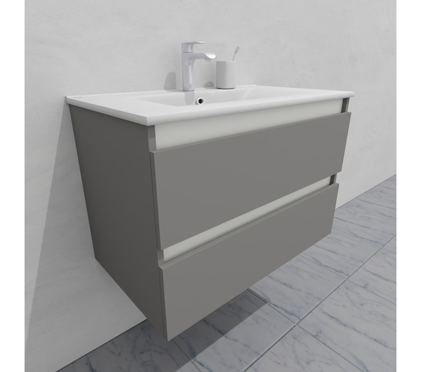 Тумба для ванной под раковину подвесная, 80 см, влагостойкая, цвет светло-серый икеа, матовая эмаль + лак, серия СДпрестиж артикул SDTM-805000-N изображение 2