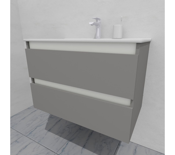 Тумба для ванной под раковину подвесная, 80 см, влагостойкая, цвет светло-серый икеа, матовая эмаль + лак, серия СДпрестиж артикул SDTM-805000-N изображение 3
