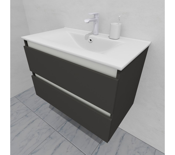 Тумба для ванной с раковиной подвесная, 80 см, влагостойкая, цвет серый икеа, матовая эмаль + лак, серия СДпрестиж артикул SDTMR-807500-N изображение 1