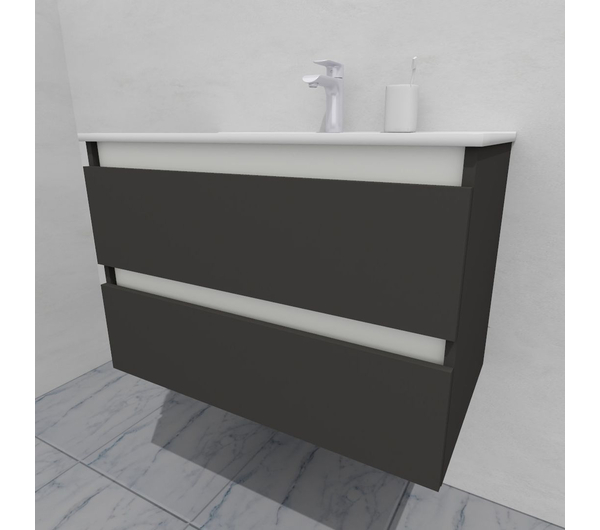 Тумба для ванной с раковиной подвесная, 80 см, влагостойкая, цвет серый икеа, матовая эмаль + лак, серия СДпрестиж артикул SDTMR-807500-N изображение 4