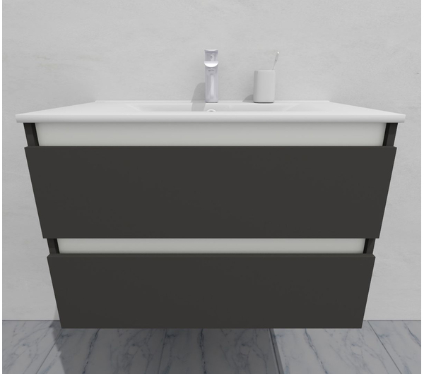 Тумба для ванной с раковиной подвесная, 80 см, влагостойкая, цвет серый икеа, матовая эмаль + лак, серия СДпрестиж артикул SDTMR-807500-N изображение 5