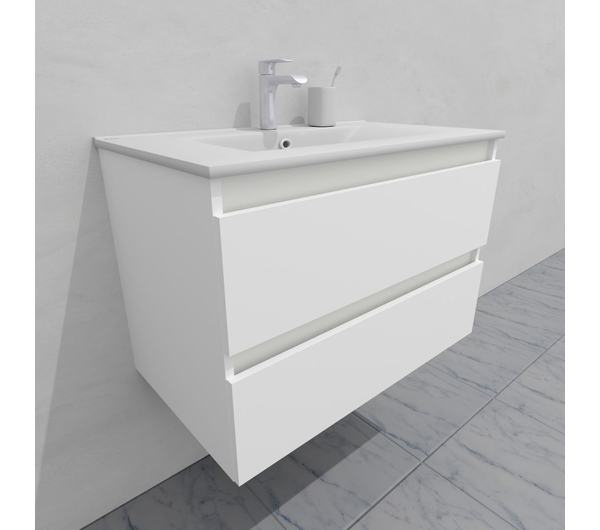 Тумба для ванной под раковину подвесная, 80 см, влагостойкая, цвет белый икеа, матовая эмаль + лак, серия СДпрестиж артикул SDTM-800300-N изображение 2
