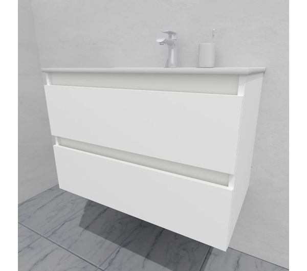 Тумба для ванной под раковину подвесная, 80 см, влагостойкая, цвет белый икеа, матовая эмаль + лак, серия СДпрестиж артикул SDTM-800300-N изображение 4