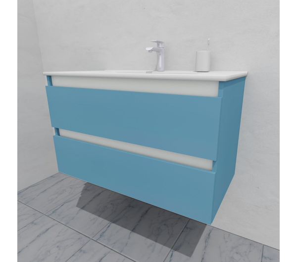 Тумба для ванной под раковину подвесная, 90 см, влагостойкая, цвет пастельно-синий, матовая эмаль + лак, серия СДпрестиж артикул SDTM-905024 изображение 4