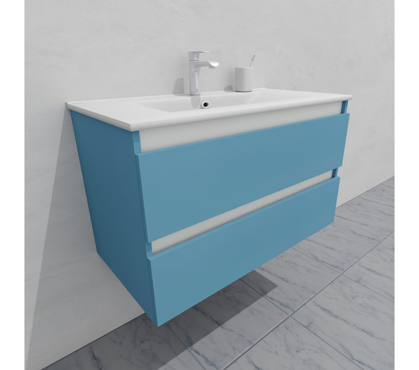 Тумба для ванной под раковину подвесная, 90 см, влагостойкая, цвет пастельно-синий, матовая эмаль + лак, серия СДпрестиж артикул SDTM-905024 изображение 2
