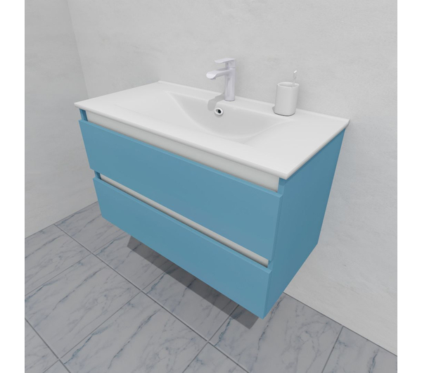 Тумба для ванной под раковину подвесная, 90 см, влагостойкая, цвет пастельно-синий, матовая эмаль + лак, серия СДпрестиж артикул SDTM-905024 изображение 3