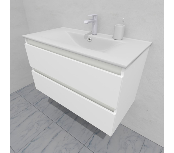 Тумба для ванной под раковину подвесная, 90 см, влагостойкая, цвет белый икеа, матовая эмаль + лак, серия СДпрестиж артикул SDTM-900300-N изображение 4