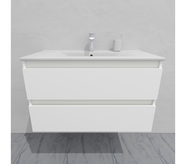 Тумба для ванной под раковину подвесная, 90 см, влагостойкая, цвет белый икеа, матовая эмаль + лак, серия СДпрестиж артикул SDTM-900300-N изображение 5