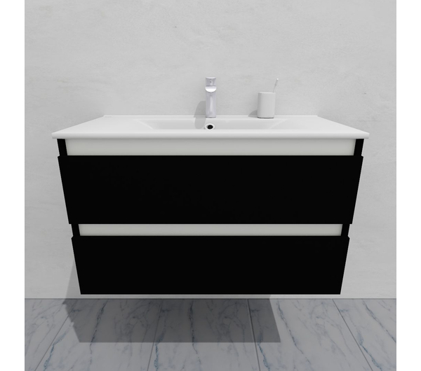 Тумба для ванной под раковину подвесная, 90 см, влагостойкая, цвет черный, матовая эмаль + лак, серия СДпрестиж артикул SDTM-909000-N изображение 5