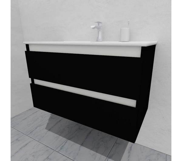 Тумба для ванной под раковину подвесная, 90 см, влагостойкая, цвет черный, матовая эмаль + лак, серия СДпрестиж артикул SDTM-909000-N изображение 3