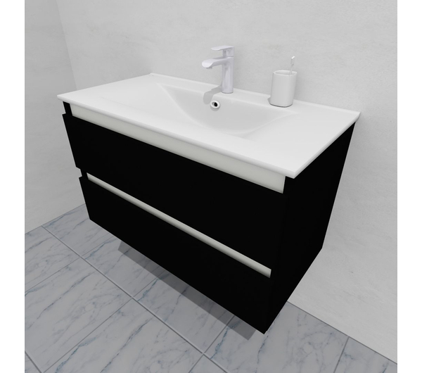 Тумба для ванной под раковину подвесная, 90 см, влагостойкая, цвет черный, матовая эмаль + лак, серия СДпрестиж артикул SDTM-909000-N изображение 4