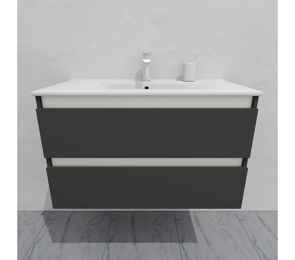 Тумба для ванной под раковину подвесная, 90 см, влагостойкая, цвет серый икеа, матовая эмаль + лак, серия СДпрестиж артикул SDTM-907500-N изображение 5