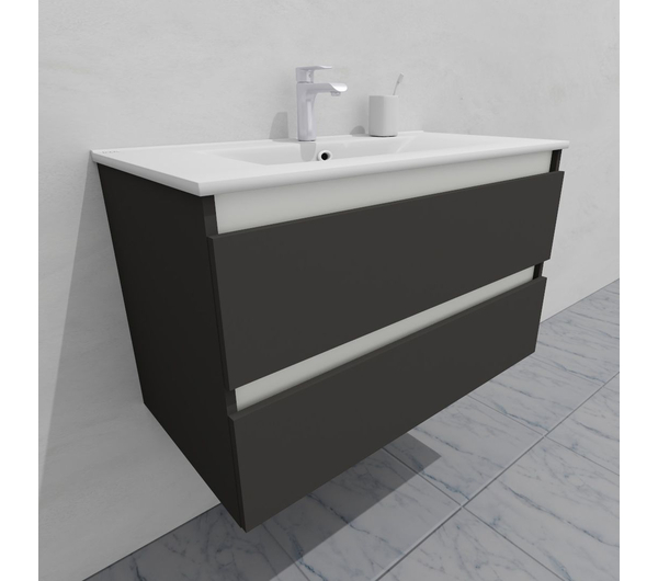 Тумба для ванной под раковину подвесная, 90 см, влагостойкая, цвет серый икеа, матовая эмаль + лак, серия СДпрестиж артикул SDTM-907500-N изображение 2