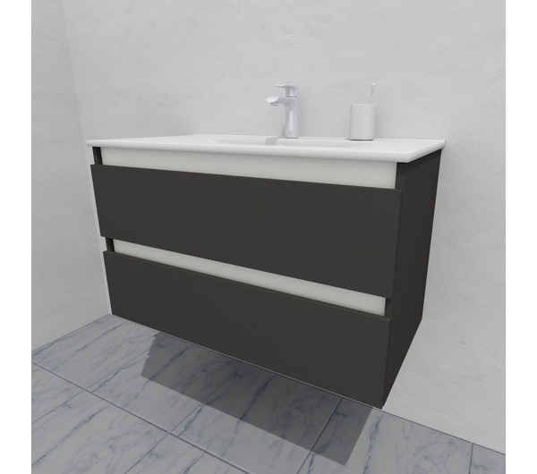 Тумба для ванной под раковину подвесная, 90 см, влагостойкая, цвет серый икеа, матовая эмаль + лак, серия СДпрестиж артикул SDTM-907500-N изображение 4