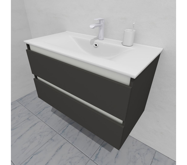 Тумба для ванной под раковину подвесная, 90 см, влагостойкая, цвет серый икеа, матовая эмаль + лак, серия СДпрестиж артикул SDTM-907500-N изображение 3