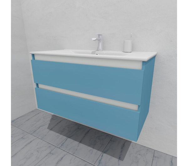 Тумба для ванной под раковину подвесная, 100 см, влагостойкая, цвет пастельно-синий, матовая эмаль + лак, серия СДпрестиж артикул SDTM-1005024 изображение 4