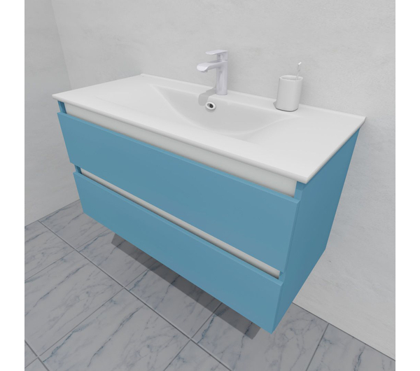 Тумба для ванной под раковину подвесная, 100 см, влагостойкая, цвет пастельно-синий, матовая эмаль + лак, серия СДпрестиж артикул SDTM-1005024 изображение 3