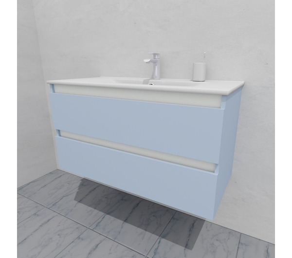 Тумба для ванной с раковиной подвесная, 100 см, влагостойкая, цвет голубой, матовая эмаль + лак, серия СДпрестиж артикул SDTMR-1001020-R80B изображение 4