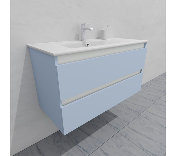 Тумба для ванной с раковиной подвесная, 100 см, влагостойкая, цвет голубой, матовая эмаль + лак, серия СДпрестиж артикул SDTMR-1001020-R80B изображение 2