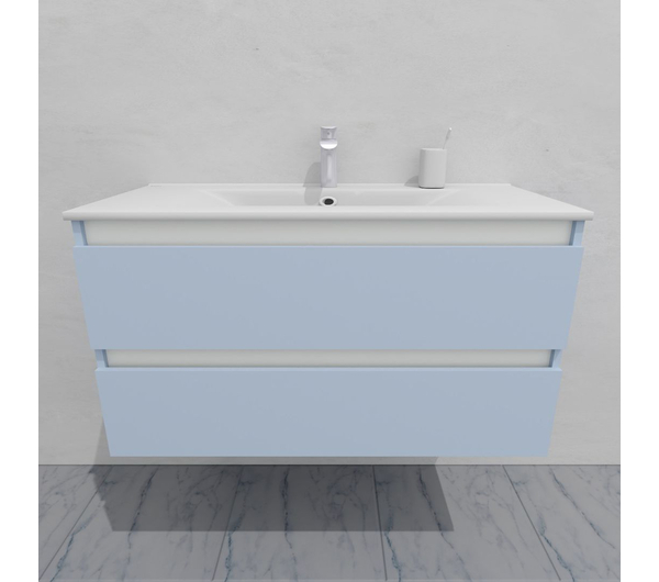 Тумба для ванной с раковиной подвесная, 100 см, влагостойкая, цвет голубой, матовая эмаль + лак, серия СДпрестиж артикул SDTMR-1001020-R80B изображение 5