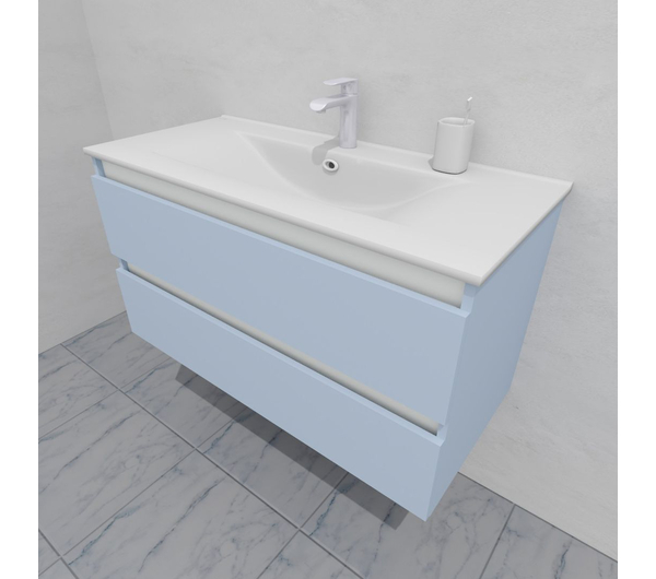 Тумба для ванной с раковиной подвесная, 100 см, влагостойкая, цвет голубой, матовая эмаль + лак, серия СДпрестиж артикул SDTMR-1001020-R80B изображение 3