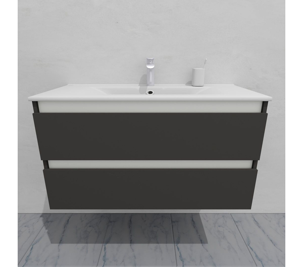 Тумба для ванной под раковину подвесная, 100 см, влагостойкая, цвет серый икеа, матовая эмаль + лак, серия СДпрестиж артикул SDTM-1007500-N изображение 5
