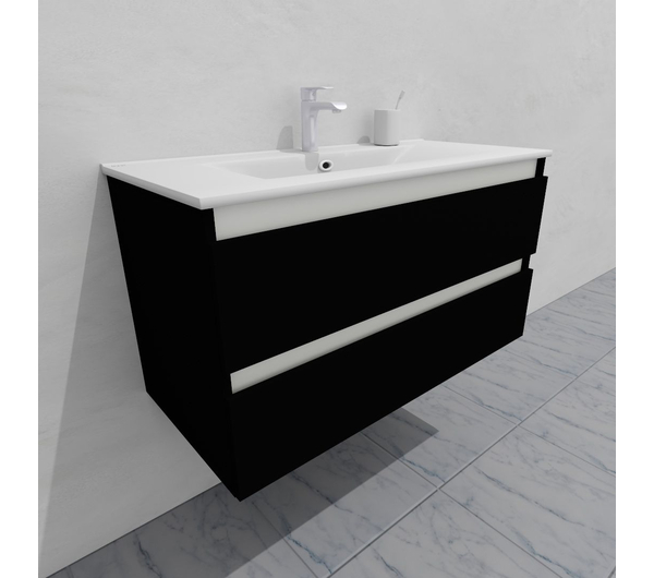 Тумба для ванной с раковиной подвесная, 100 см, влагостойкая, цвет черный, матовая эмаль + лак, серия СДпрестиж артикул SDTMR-1009000-N изображение 2