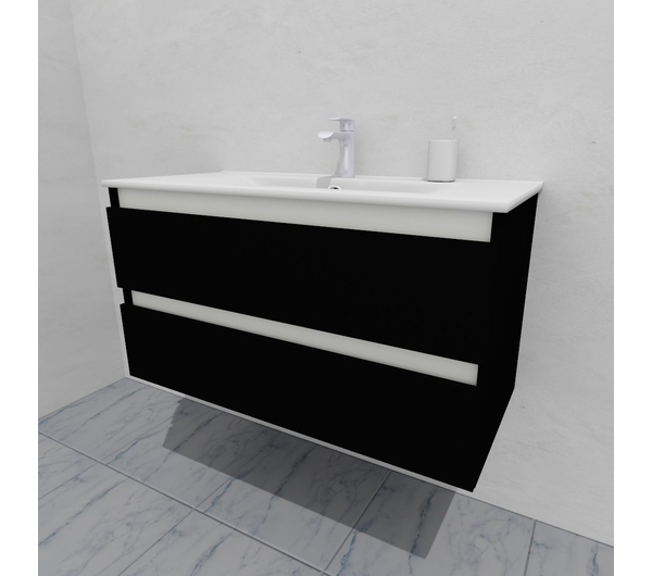 Тумба для ванной с раковиной подвесная, 100 см, влагостойкая, цвет черный, матовая эмаль + лак, серия СДпрестиж артикул SDTMR-1009000-N изображение 3