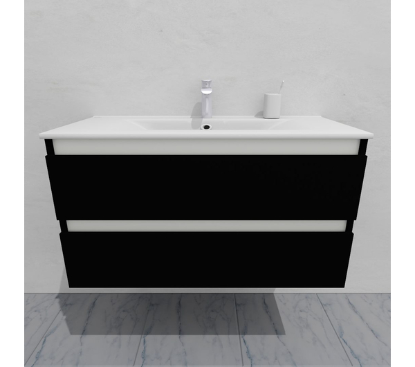 Тумба для ванной с раковиной подвесная, 100 см, влагостойкая, цвет черный, матовая эмаль + лак, серия СДпрестиж артикул SDTMR-1009000-N изображение 5