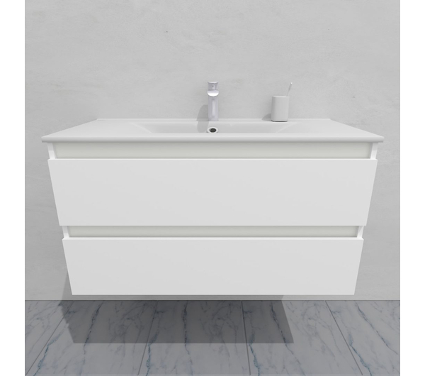 Тумба для ванной под раковину подвесная, 100 см, влагостойкая, цвет белый икеа, матовая эмаль + лак, серия СДпрестиж артикул SDTM-1000300-N изображение 5