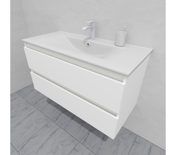 Тумба для ванной под раковину подвесная, 100 см, влагостойкая, цвет белый икеа, матовая эмаль + лак, серия СДпрестиж артикул SDTM-1000300-N изображение 4