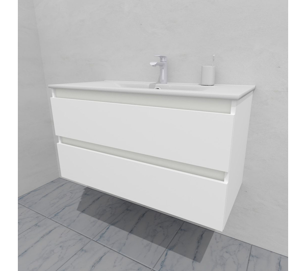 Тумба для ванной под раковину подвесная, 100 см, влагостойкая, цвет белый икеа, матовая эмаль + лак, серия СДпрестиж артикул SDTM-1000300-N изображение 3