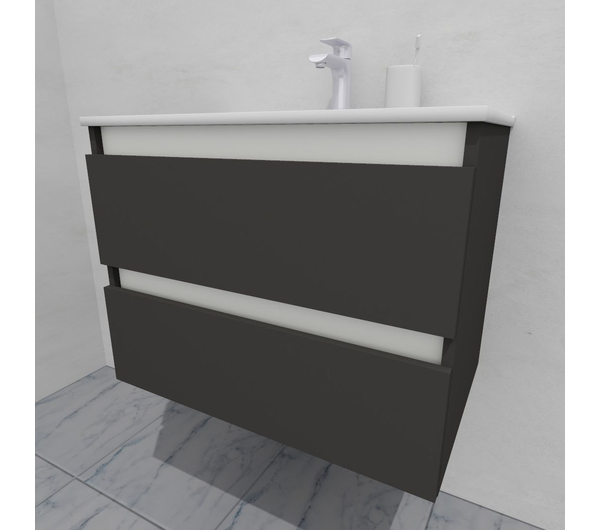 Тумба для ванной с раковиной подвесная, 70 см, влагостойкая, цвет серый икеа, матовая эмаль + лак, серия СДпрестиж артикул SDTMR-707500-N изображение 4