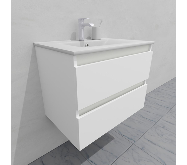 Тумба для ванной с раковиной подвесная, 70 см, влагостойкая, цвет белый икеа, матовая эмаль + лак, серия СДпрестиж артикул SDTMR-700300-N изображение 2