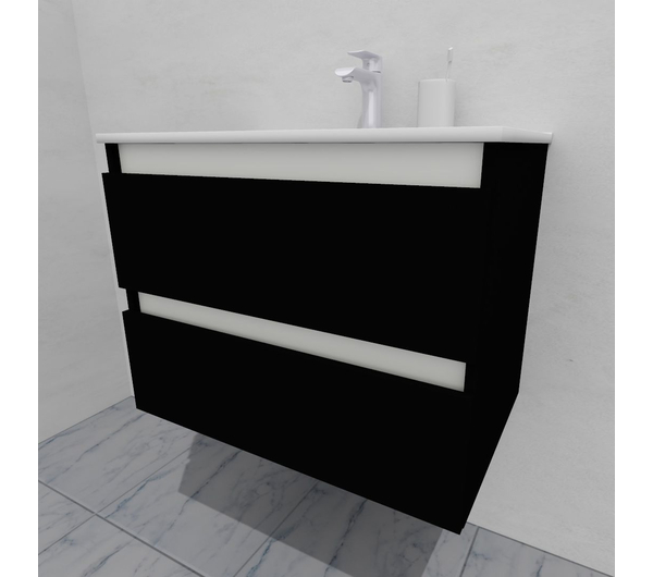 Тумба для ванной с раковиной подвесная, 70 см, влагостойкая, цвет черный, матовая эмаль + лак, серия СДпрестиж артикул SDTMR-709000-N изображение 2