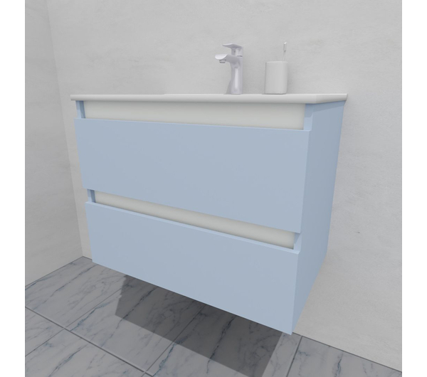 Тумба для ванной с раковиной подвесная, 70 см, влагостойкая, цвет голубой, матовая эмаль + лак, серия СДпрестиж артикул SDTMR-701020-R80B изображение 2