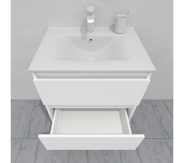 Тумба для ванной под раковину подвесная, 60 см, влагостойкая, цвет белый икеа, матовая эмаль + лак, серия СДпрестиж артикул SDTM-600300-N изображение 6