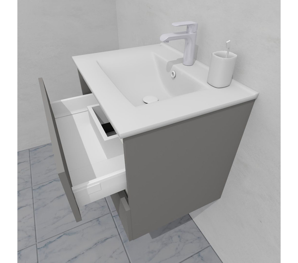 Тумба для ванной под раковину подвесная, 60 см, влагостойкая, цвет светло-серый икеа, матовая эмаль + лак, серия СДпрестиж артикул SDTM-605000-N изображение 5