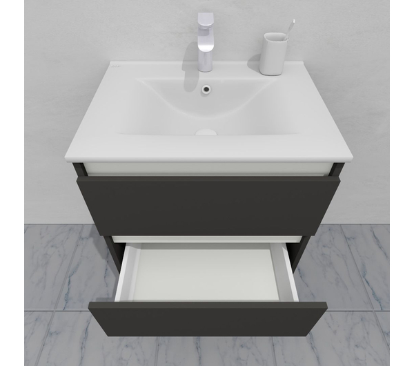 Тумба для ванной с раковиной подвесная, 60 см, влагостойкая, цвет серый икеа, матовая эмаль + лак, серия СДпрестиж артикул SDTMR-607500-N изображение 7